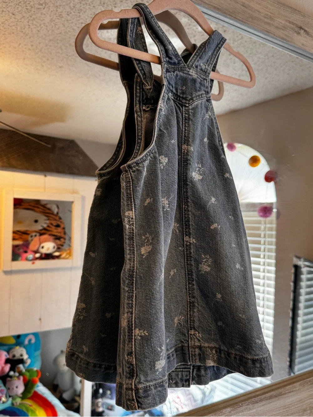 GAP Faded Blue Denim Girls' Floral-Print Overalls
